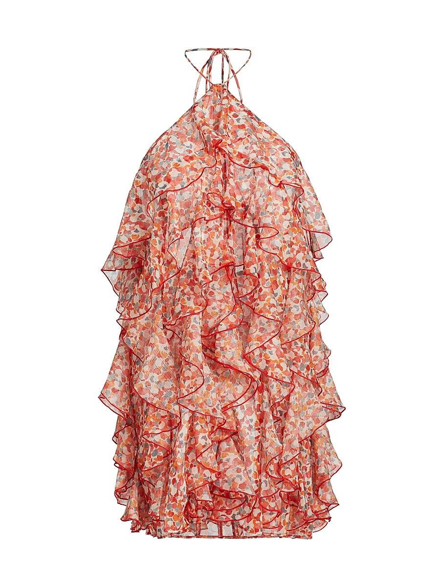 Women's Gabriella Printed Ruffled Halterneck Minidress - Multi Confetti - Size Medium