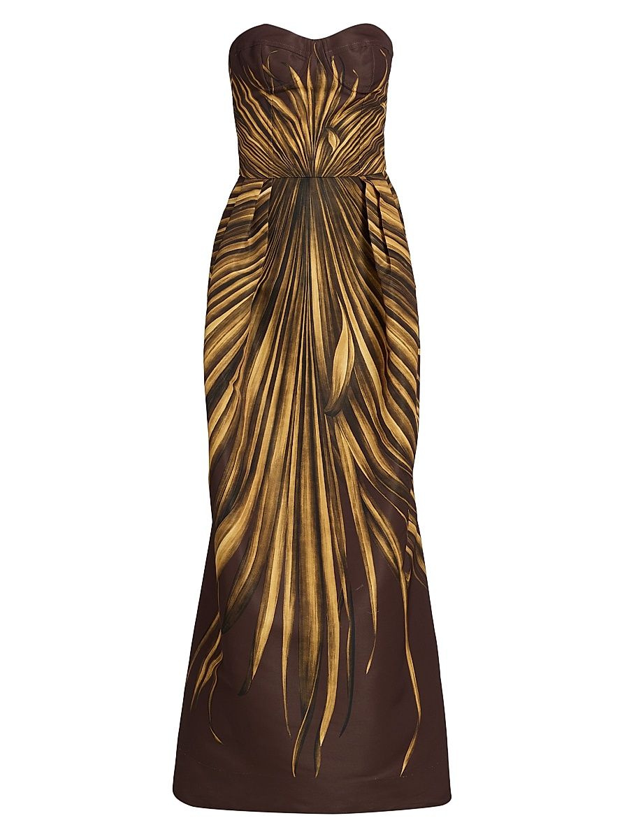 Women's Palm Faille Sleeveless Bustier Gown - Brown - Size 12