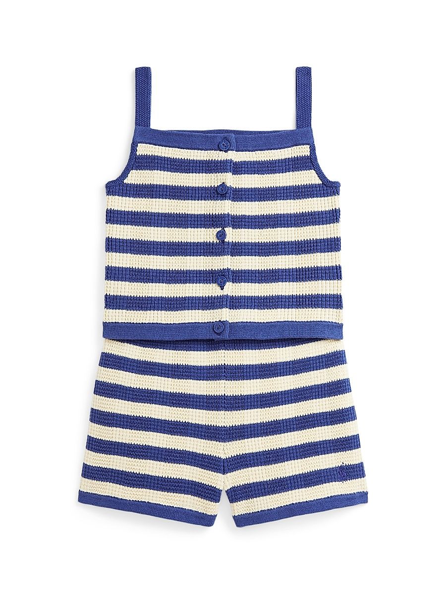Little Girl's & Girl's Knit Striped Top & Shorts Set - Charter Blue - Size 16