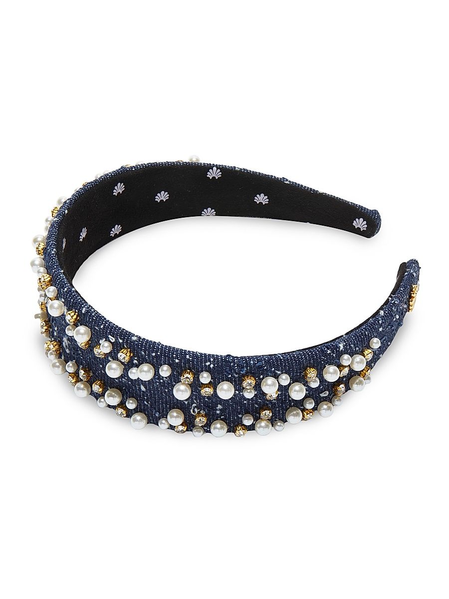 Women's Cher 14K-Gold-Plated & Imitation Pearl-Embellished Headband - Denim
