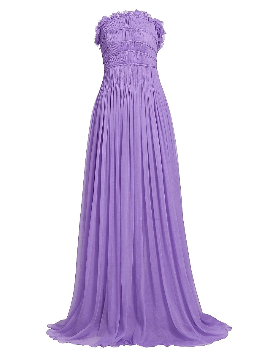 Women's Pleated Crinkle Chiffon Strapless Gown - Hyacinth - Size 4