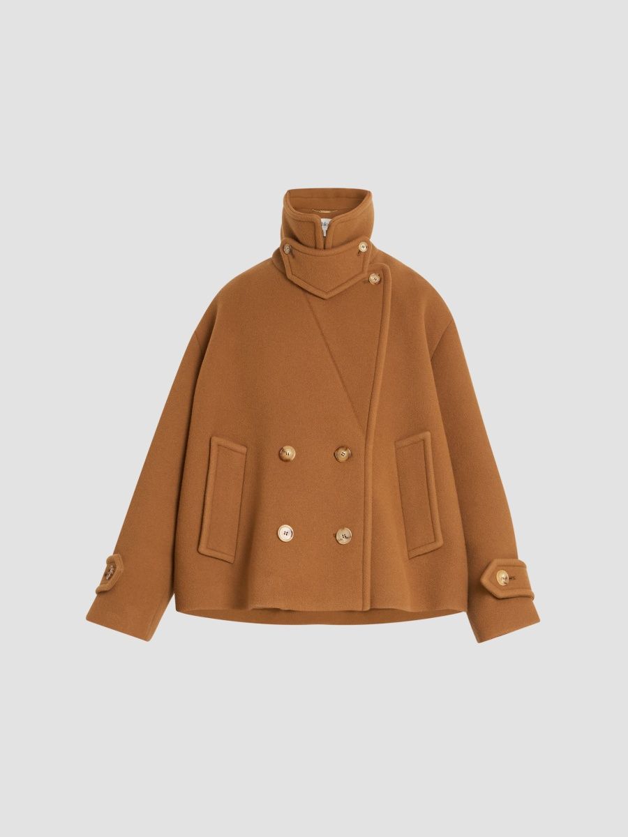 Women's Virgin Wool-Blend Double-Breasted Peacoat - Dusty Camel - Size 14