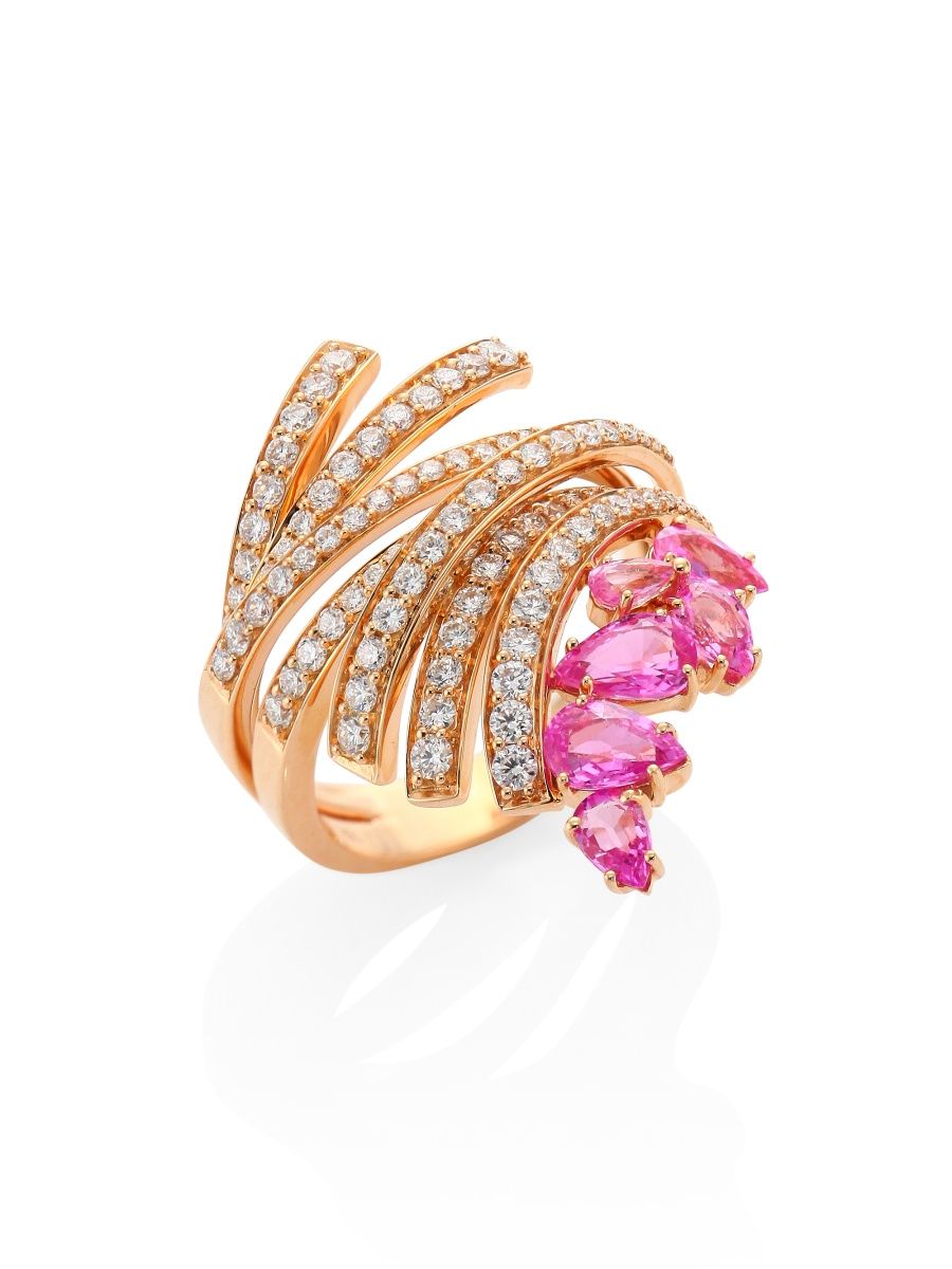 Hueb Women's Mirage 18K Rose Gold & Diamond Ring - Pink Sapphire - Size 6
