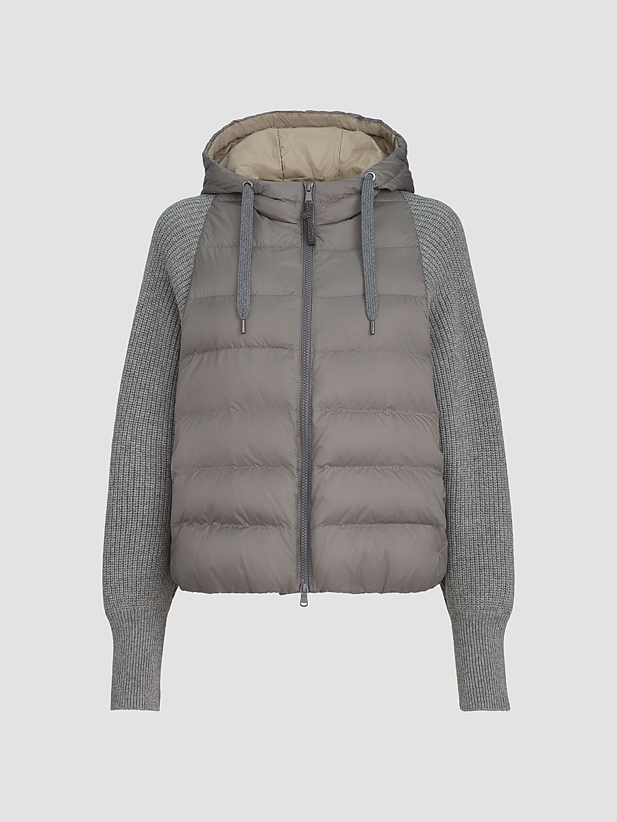 Women's Water-Resistant Matte Nylon Hooded Down Jacket - Medium Grey - Size 00