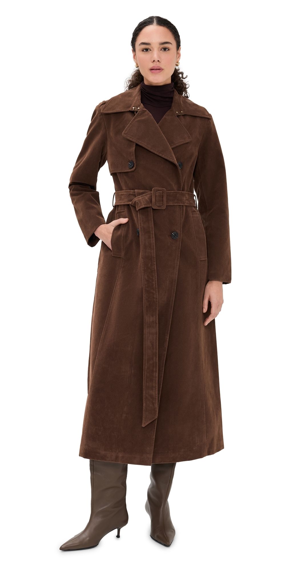 Avec Les Filles Faux Suede Maxi Trench Coat Brunette XL