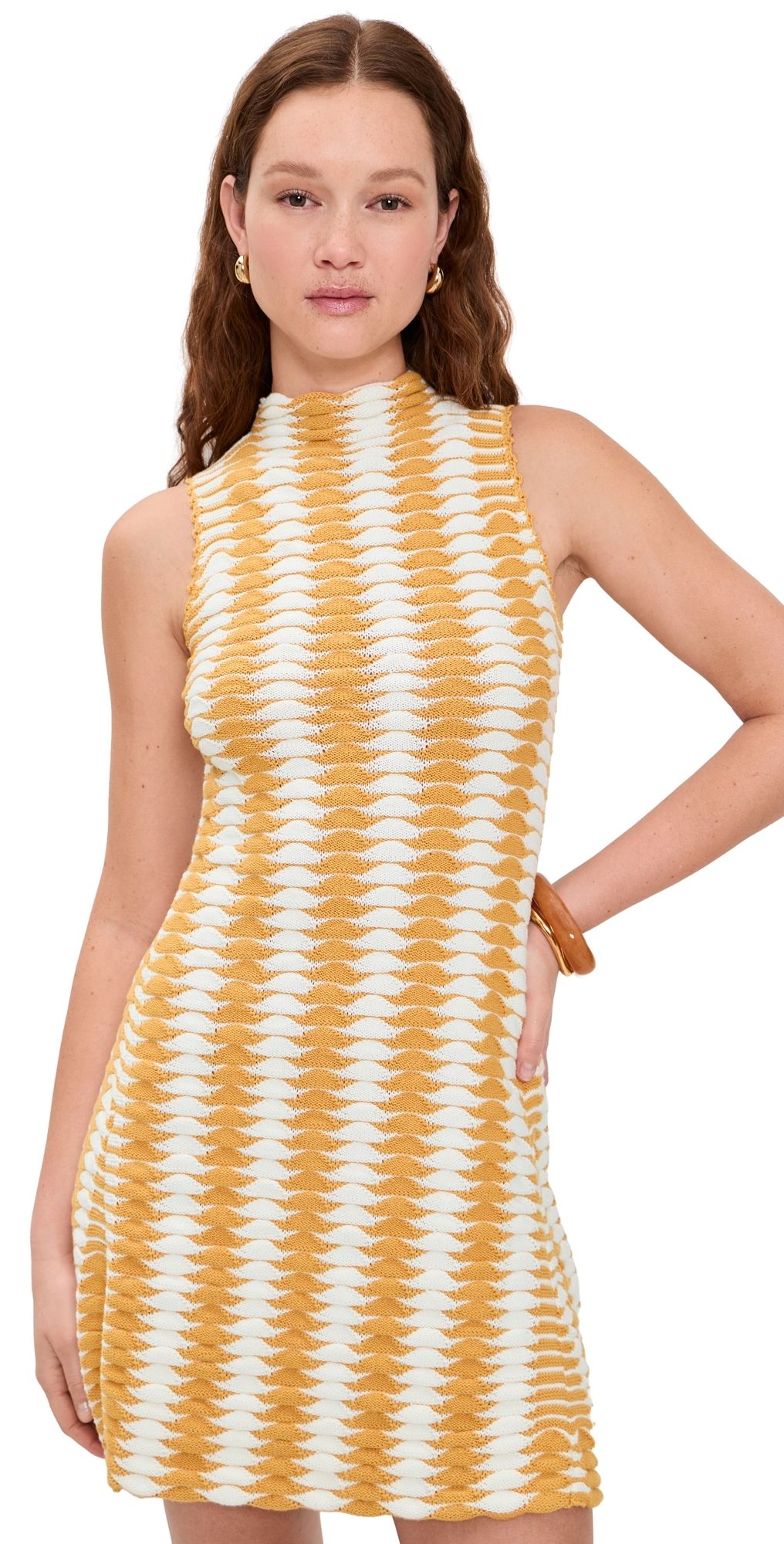 De Loreta Monte Knit Dress Yellow White XS