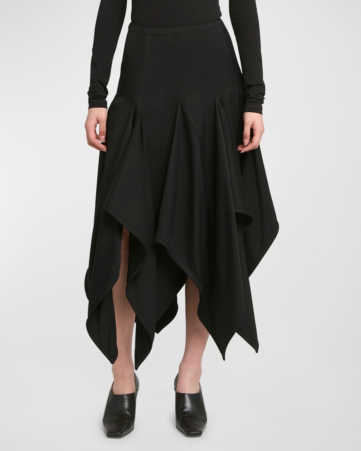 Draped Godet Midi Skirt