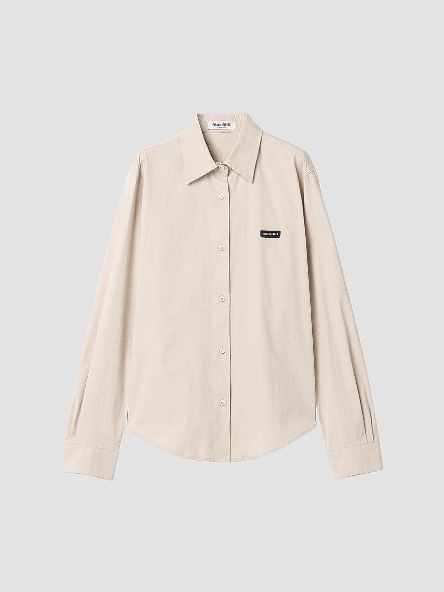 Miu Miu Women's Stretch Poplin Shirt - Beige Khaki - Size 6