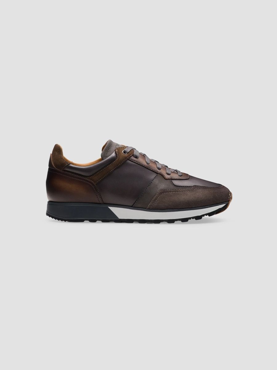 Magnanni Men's Arco Leather Low-Top Sneakers - Grey Brown - Size 10