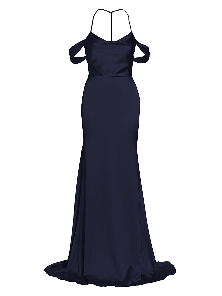 Women's Muriel Satin Halterneck Gown - Navy - Size 14