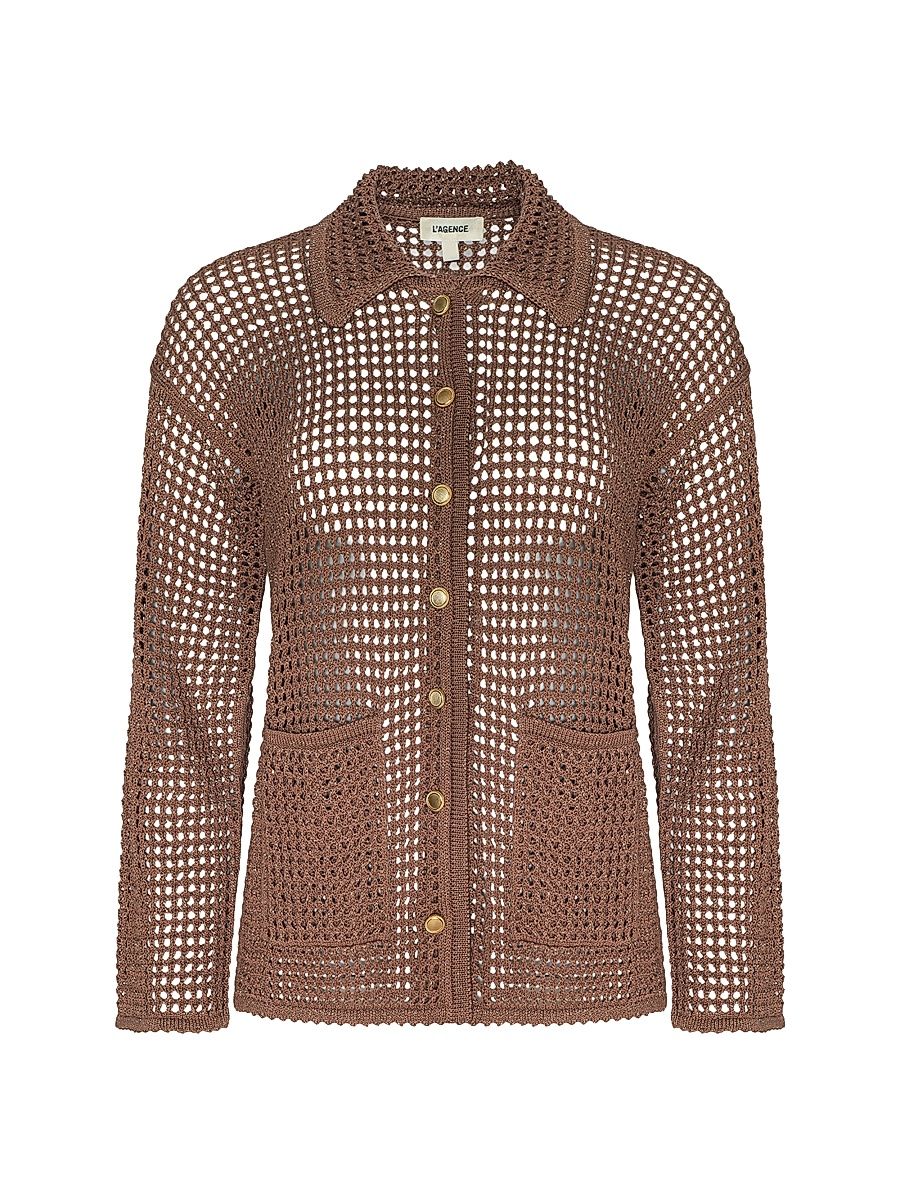 Women's Mariana Pointelle Button-Front Shirt - Hazelnut - Size Large
