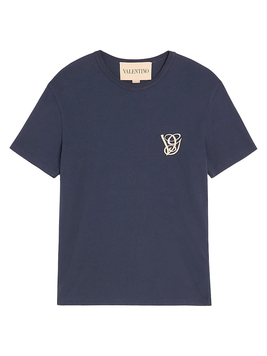Men's Cotton T-Shirt with Patch - Navy - Size XXL