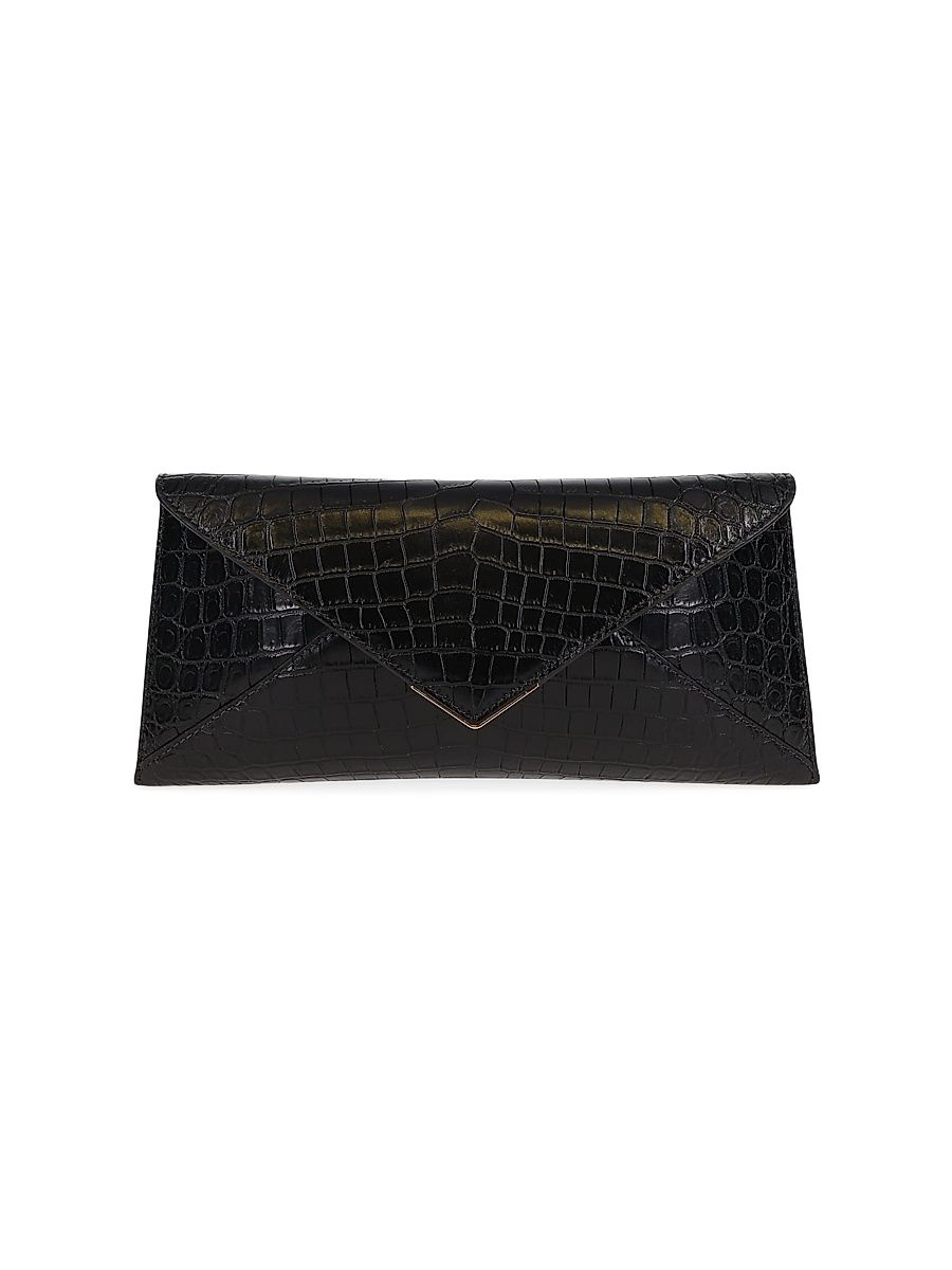 Women's Lee Lineage Stamped Croc Leather Clutch with Gold Hardware - Espresso