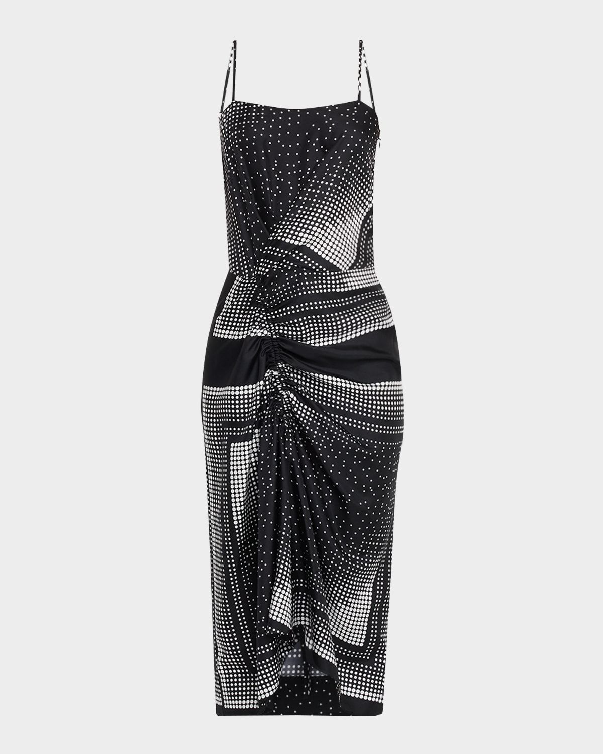 Angie Ruched Dot-Print Silk Midi Dress