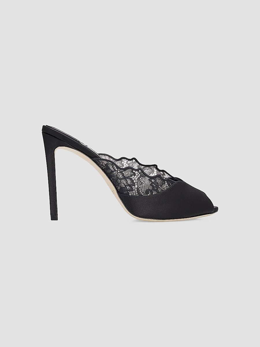 Women's Brigitte 100MM Lace & Satin Mules - Black - Size 12