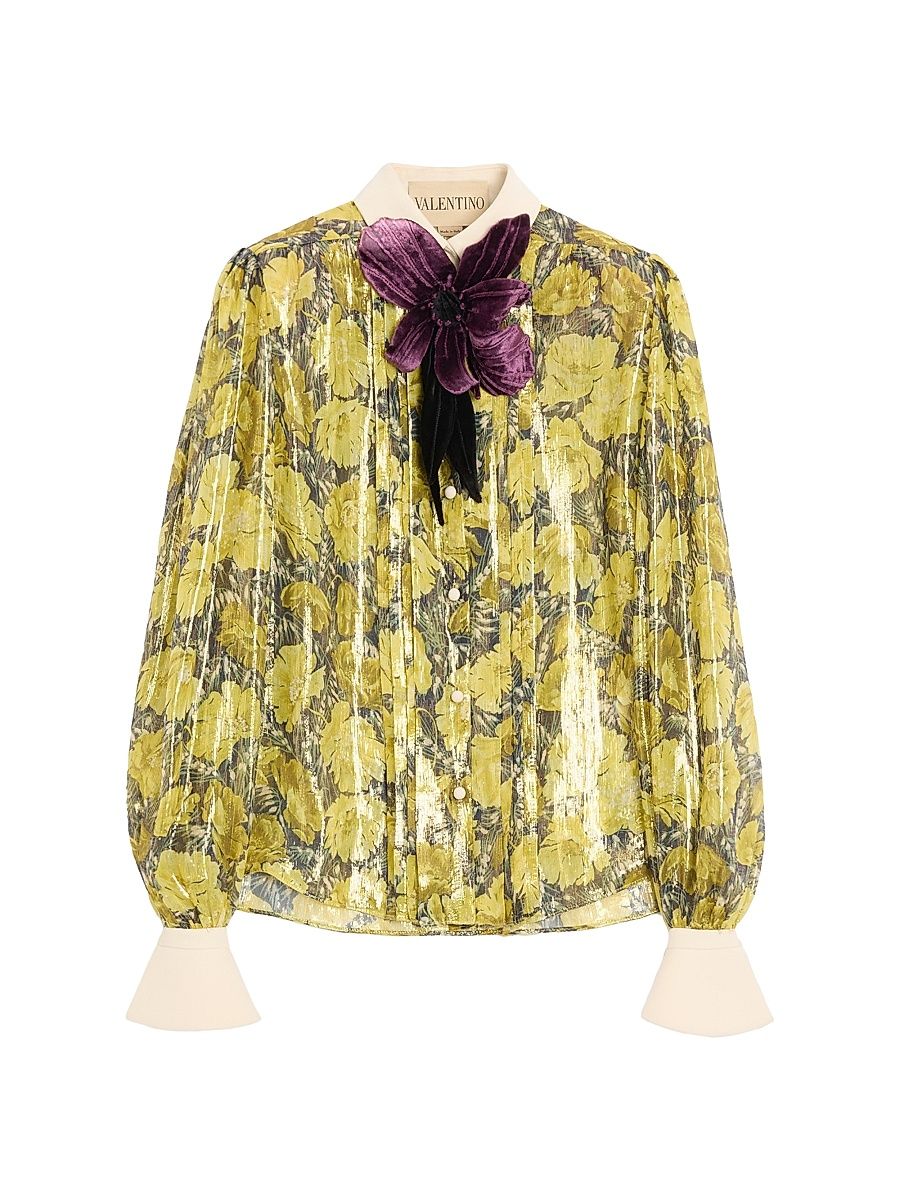 Women's Lurex Shirt with Après L'hiver Poppies Print - Size 4