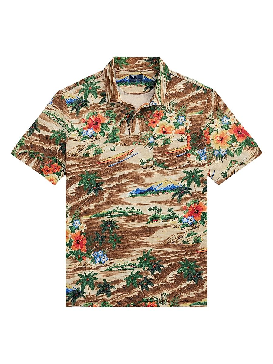 Men's Tropical Linen-Cotton Polo Shirt - Outrigger Scenic - Size XL