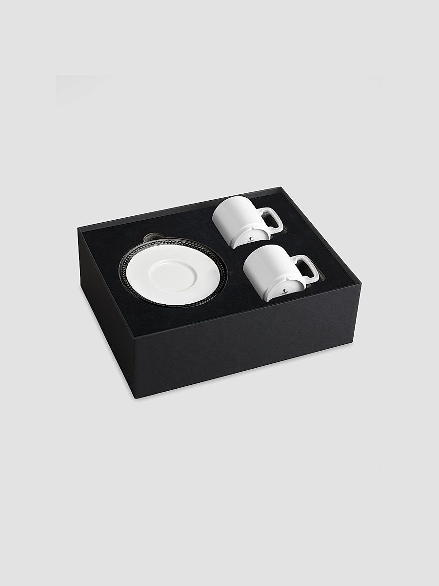 Soie Tressée 4-Piece Espresso Cup & Saucer Set - White Black