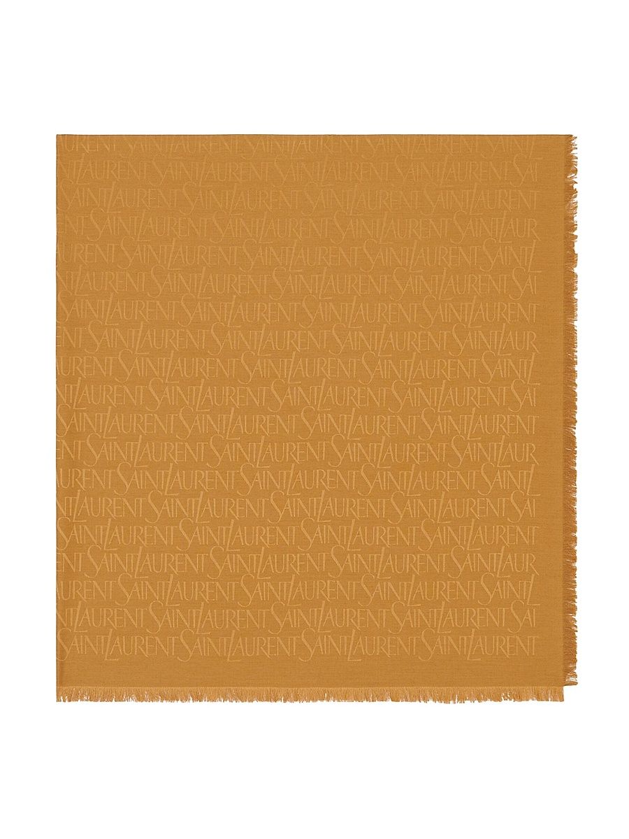 Saint Laurent Women's Monogram Large Square Scarf in Silk and Wool Jacquard - Brown