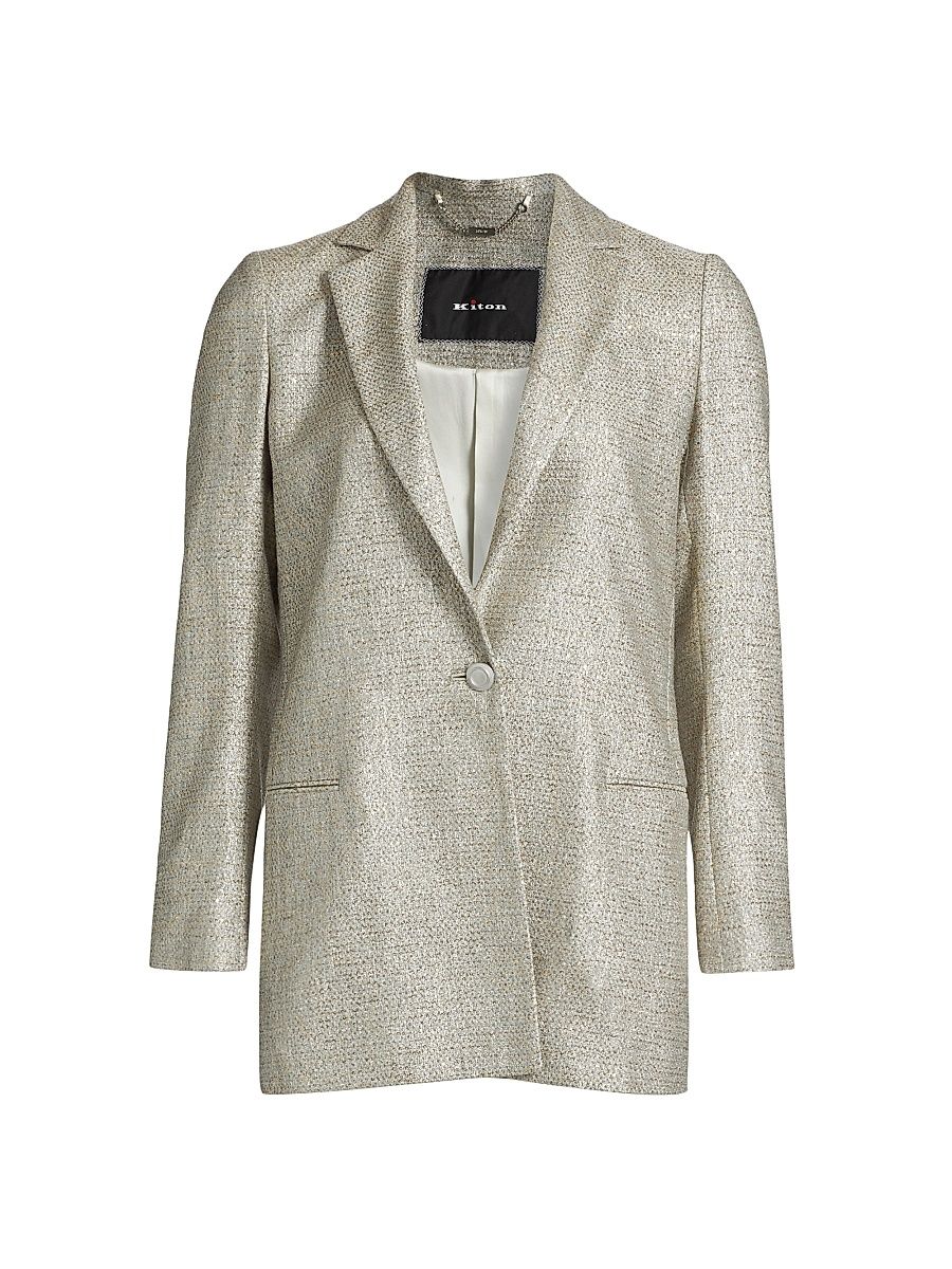 Women's Metallic Tweed One-Button Blazer - Silver - Size 8