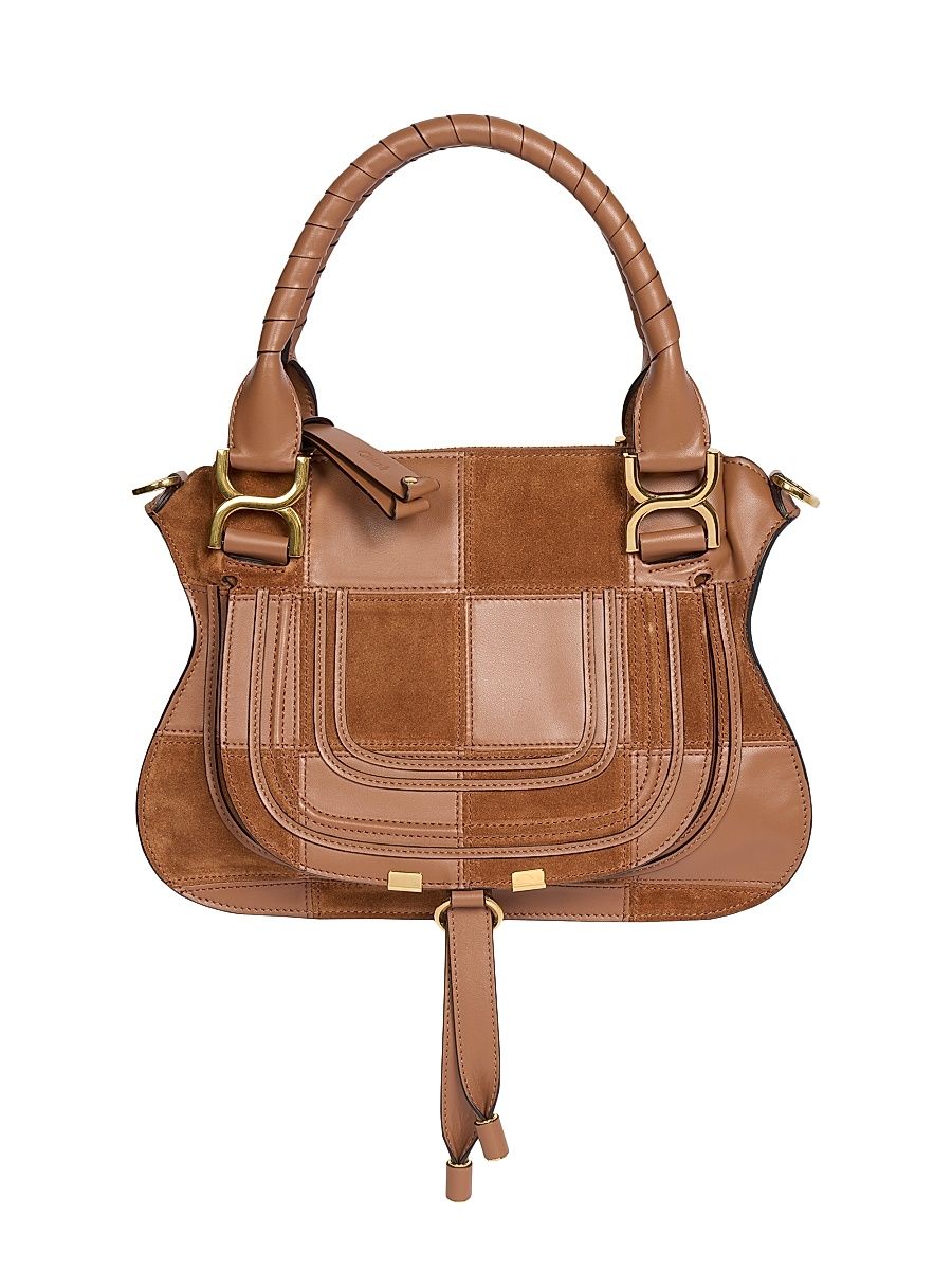 Women's Medium Marcie Patchwork Leather & Suede Saddle Bag - Dusty Tan