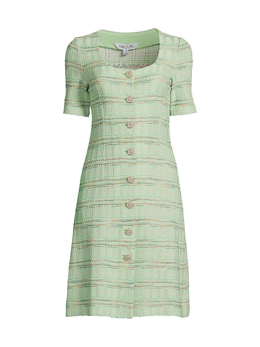 Women's Plaid Textured Knit Button-Front Minidress - Paradise Green Amber Glow - Size XL