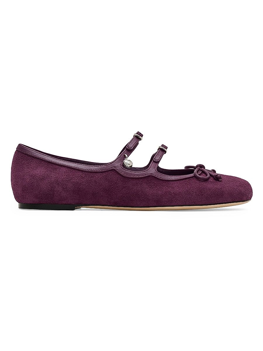 Women's The Kiki Bow-Detailed Suede Ballerina Flats - Dark Plum - Size 6