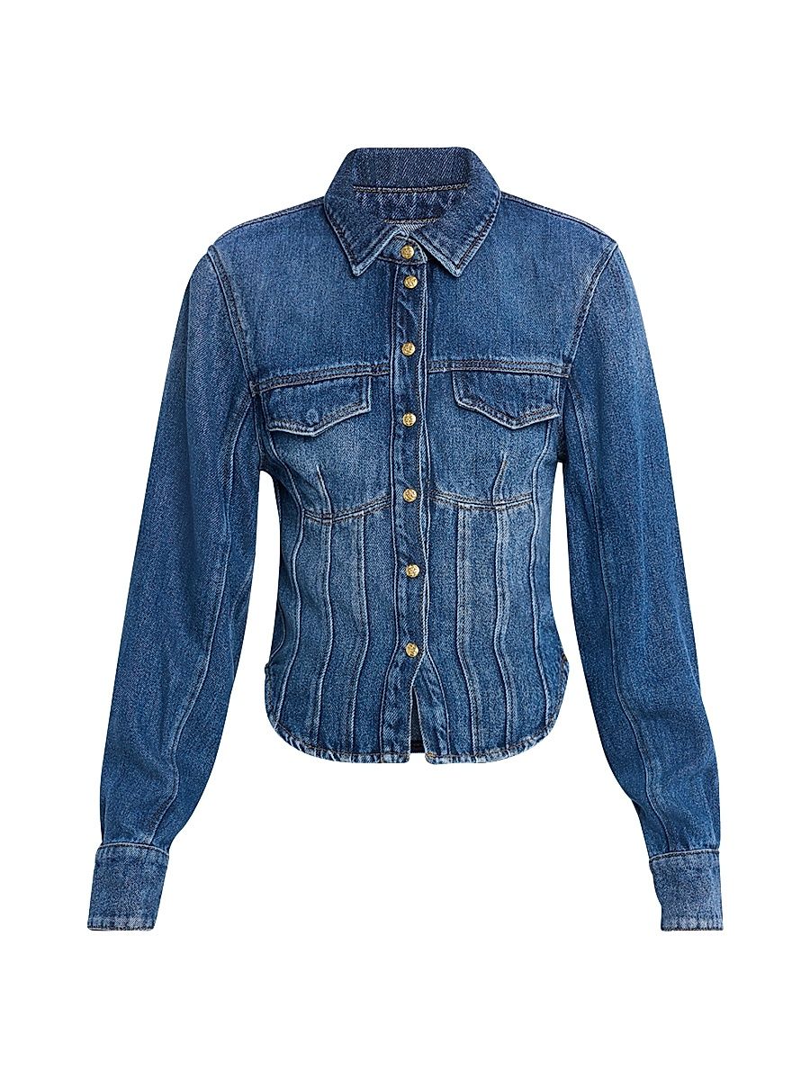 Women's Denim Corset Shirt - Indigo - Size 2