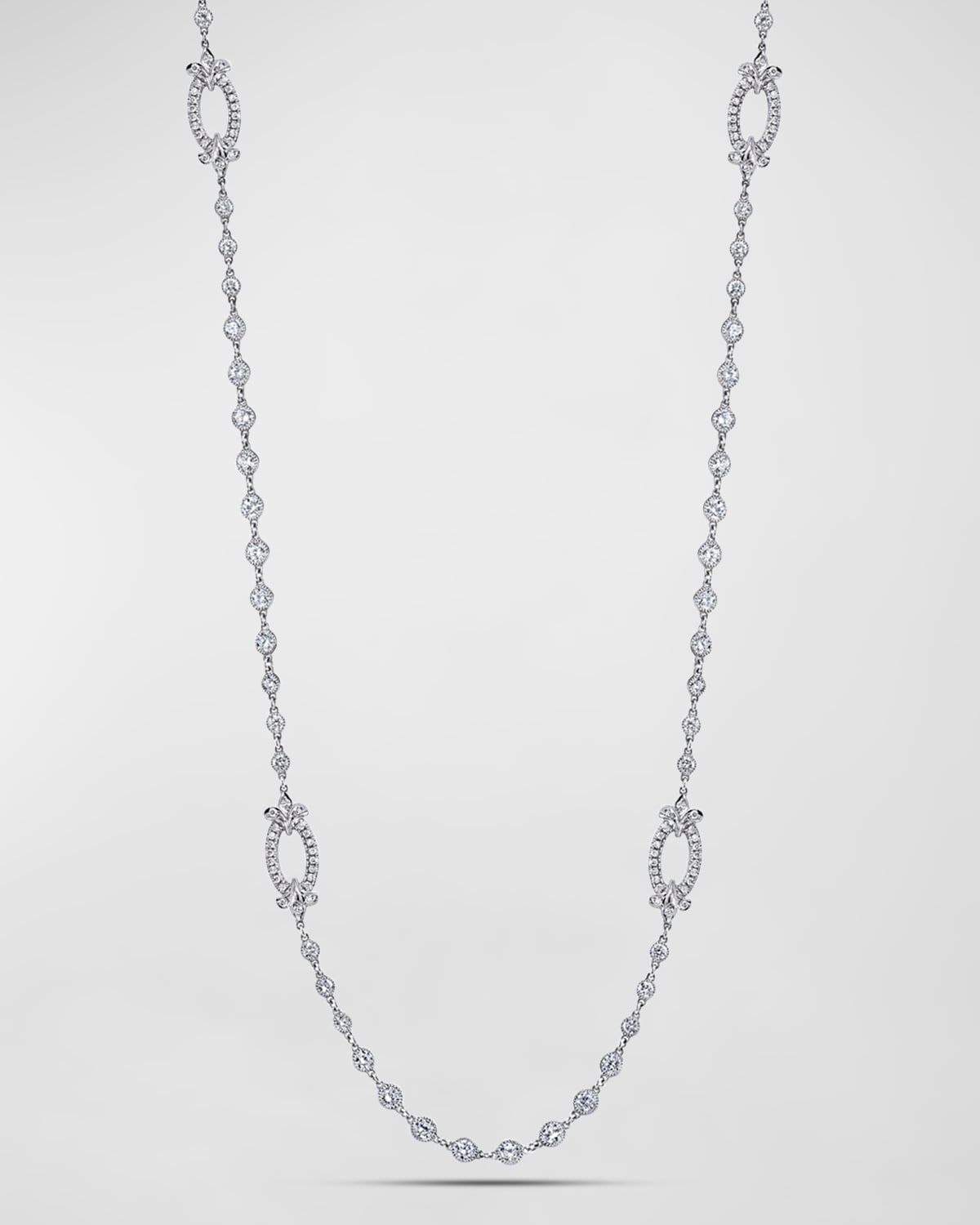 Platinum Handmade Diamond Necklace with Fleur De Lis Stations, 16.63tcw, 16"