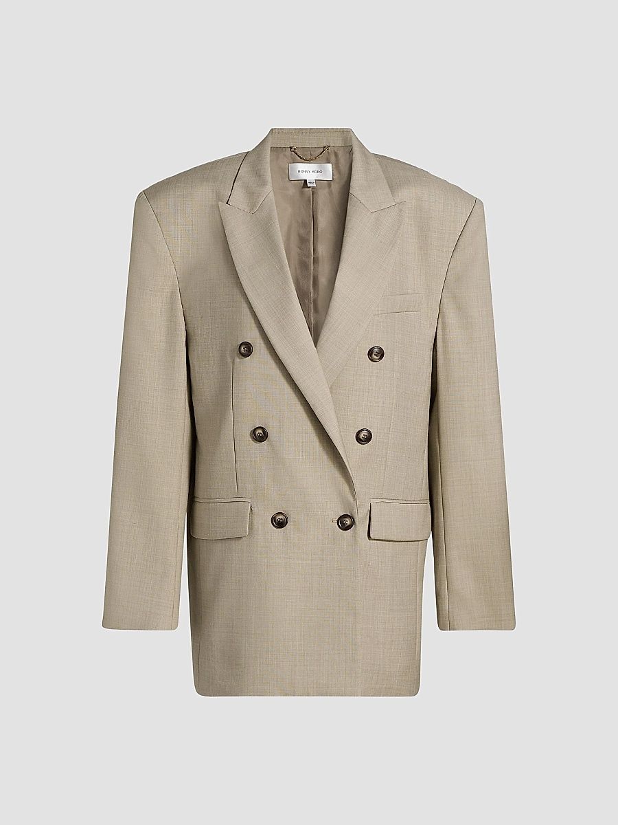 Ronny Kobo Women's 1988 Double-Breasted Wool-Blend Blazer - Crosshatch Taupe - Size Medium