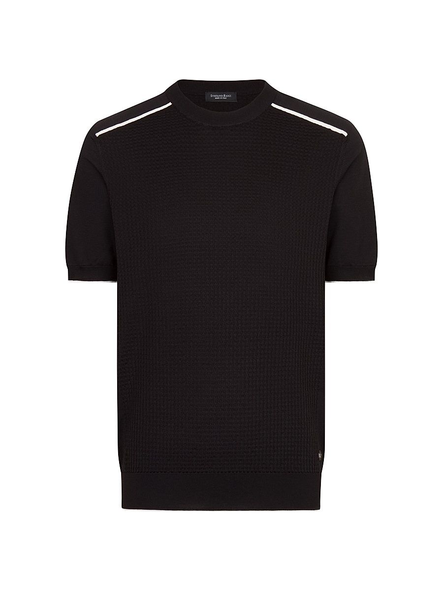 Men's Silk and Cotton Knit Crewneck Sweater - Black - Size 46