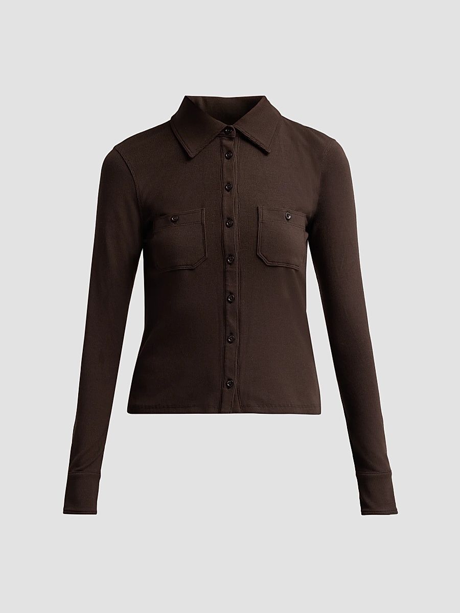 Women's The Pocket Rib-Knit Polo Shirt - Chestnut - Size XL