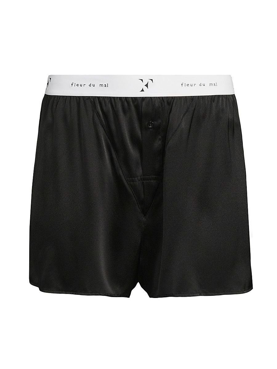 Fleur du Mal Men's Logo Silk Boxer Trunks - Black - Size Small