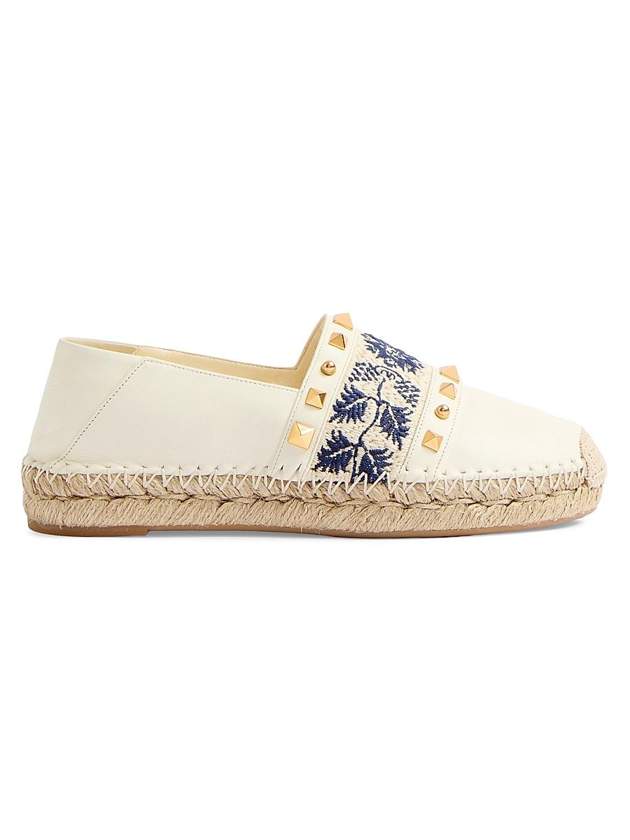 Women's Espadrilles 20MM in Nappa with Grape Embroidery - Ivory Natural - Size 5