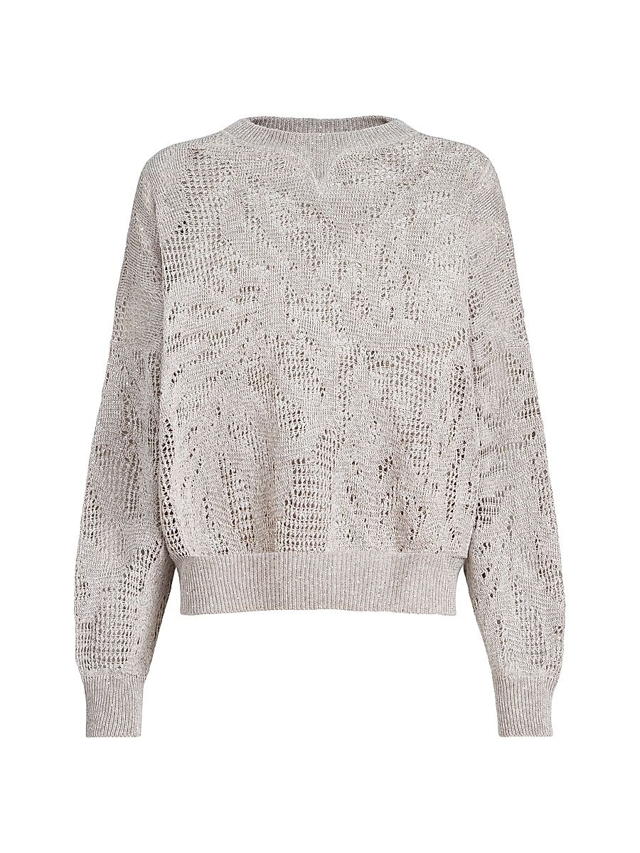 Women's Dazzling Water Lillies Sweater in Linen and Cotton - Beige - Size XXL