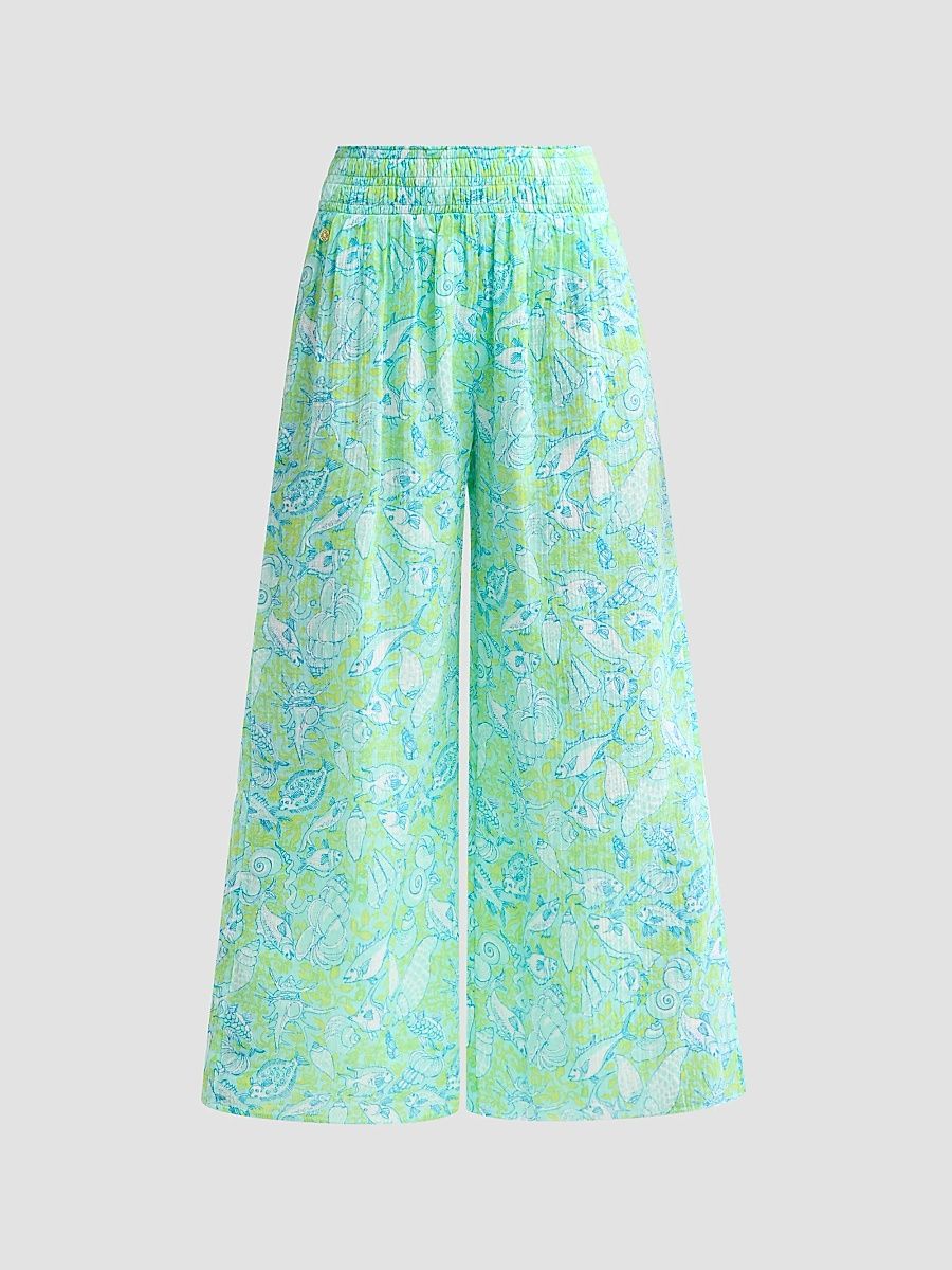 Lilly Pulitzer Women's Enzo Thow Me A Line Print Cover-Up Pants - Day Dream Blue - Size XL