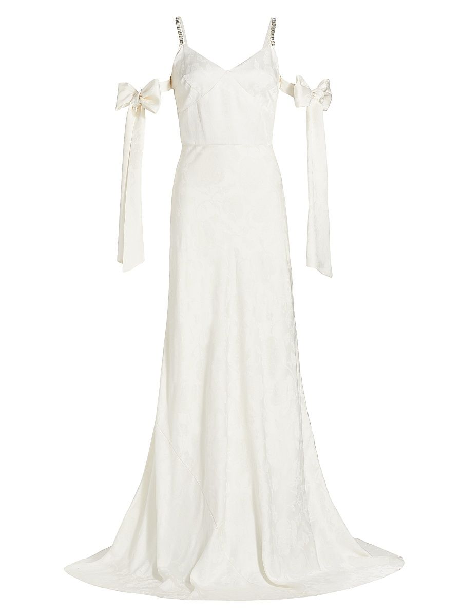 Women's Circe Floral Jacquard Arm Bow Gown - White - Size 10