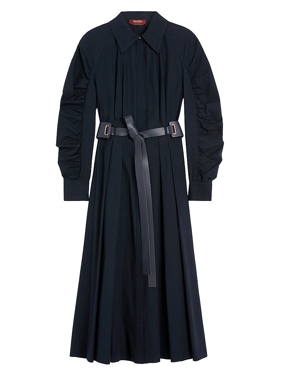 Women's Cotton Poplin Shirt Dress - Navy - Size 14