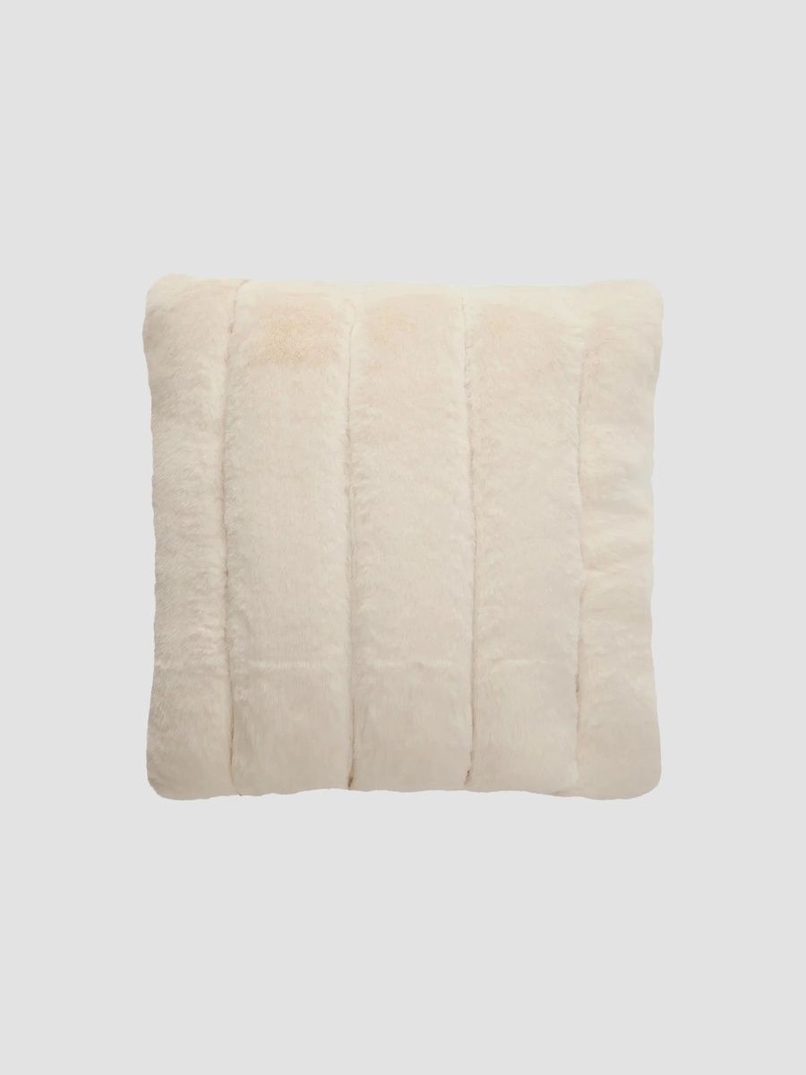 Gorski Faux-Fur Quilted Throw Pillow - Ivory
