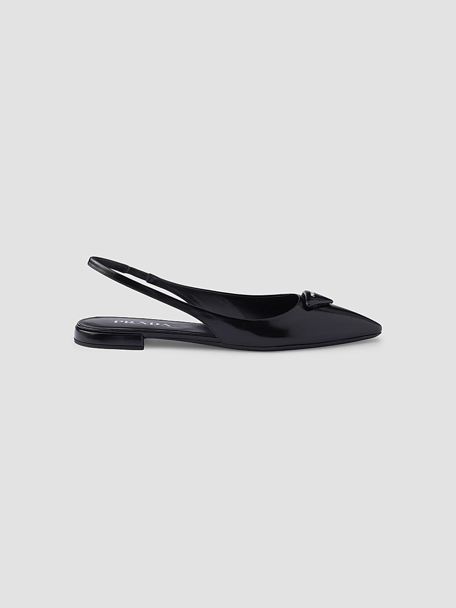 Women's Brushed Leather Slingback Ballerinas - Black - Size 5