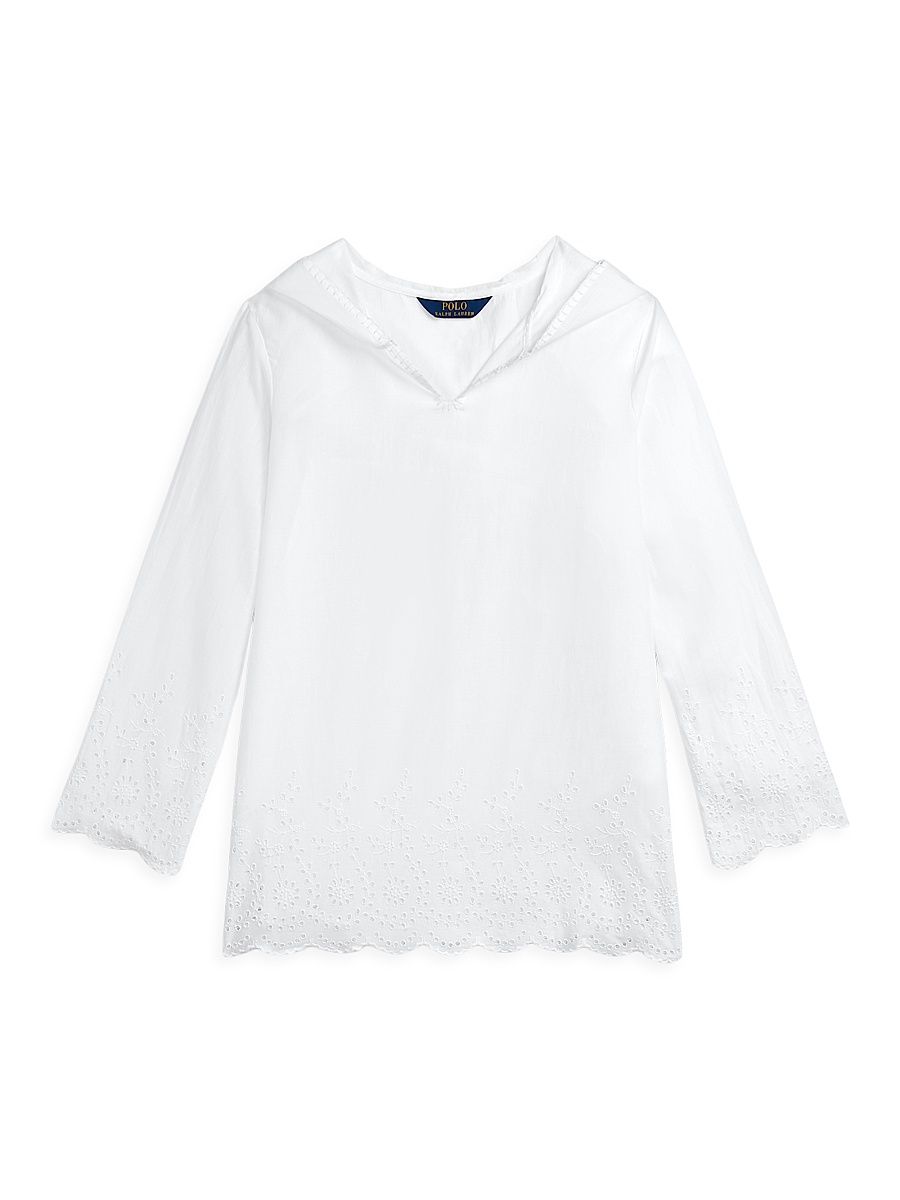 Little Girl's & Girl's Eyelet Embroidered Hoodie - White - Size 5