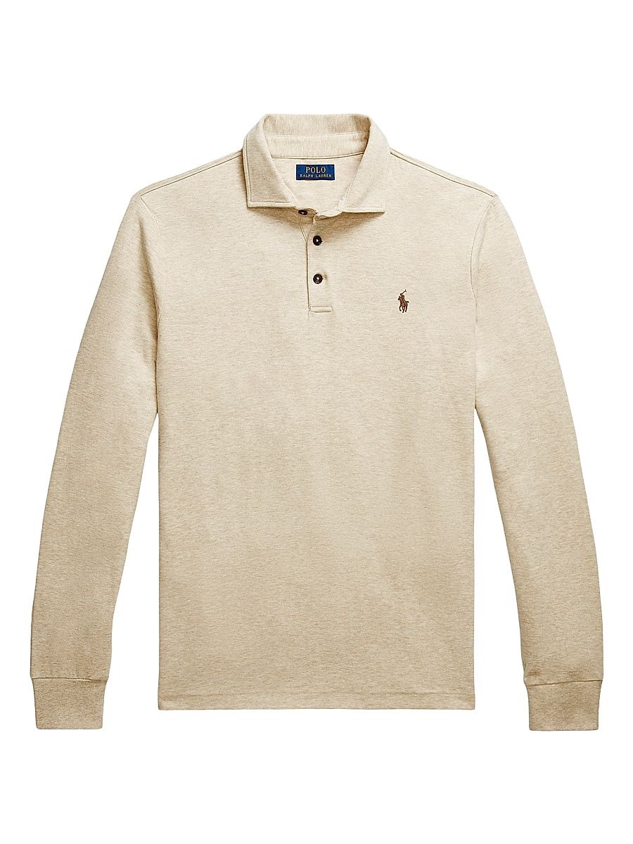Men's Double-Knit Jersey Long-Sleeve Polo Shirt - Expedition Dune Heather - Size Small