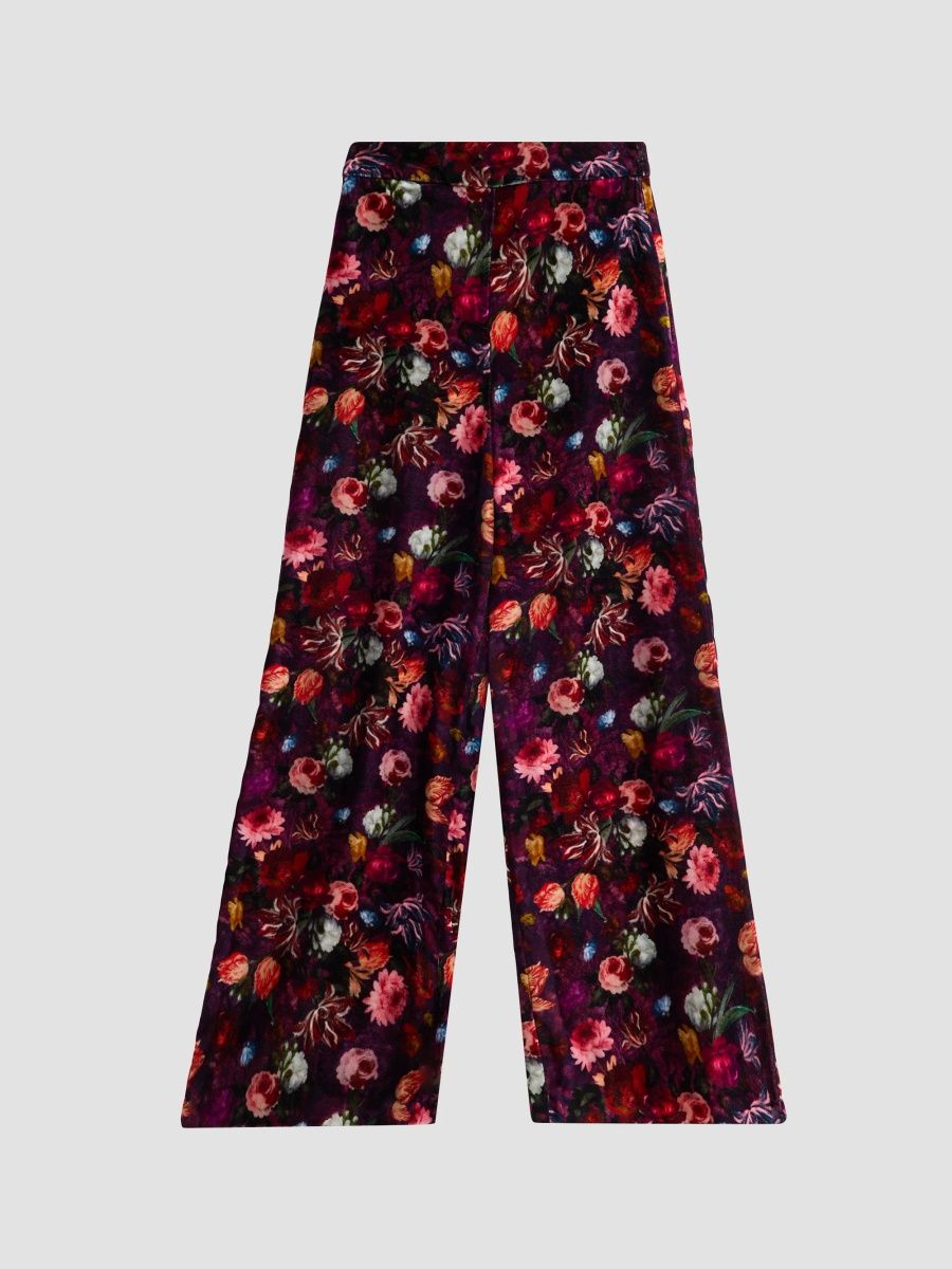 Generation Love Women's Kelela Floral Velvet Wide-Leg Pants - Garden Romance Wine - Size XS