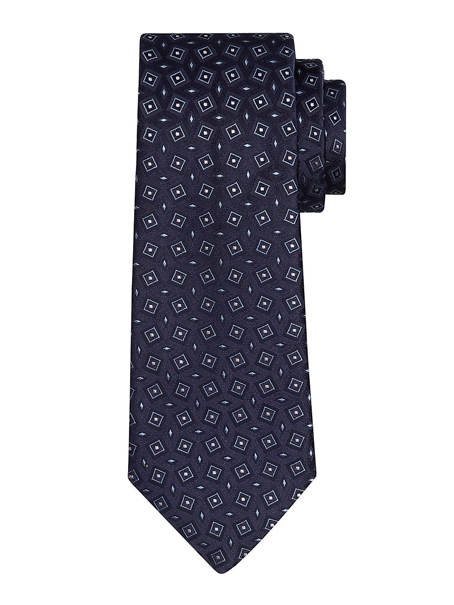 Men's Geometric-Print Silk Tie - Royal Blue
