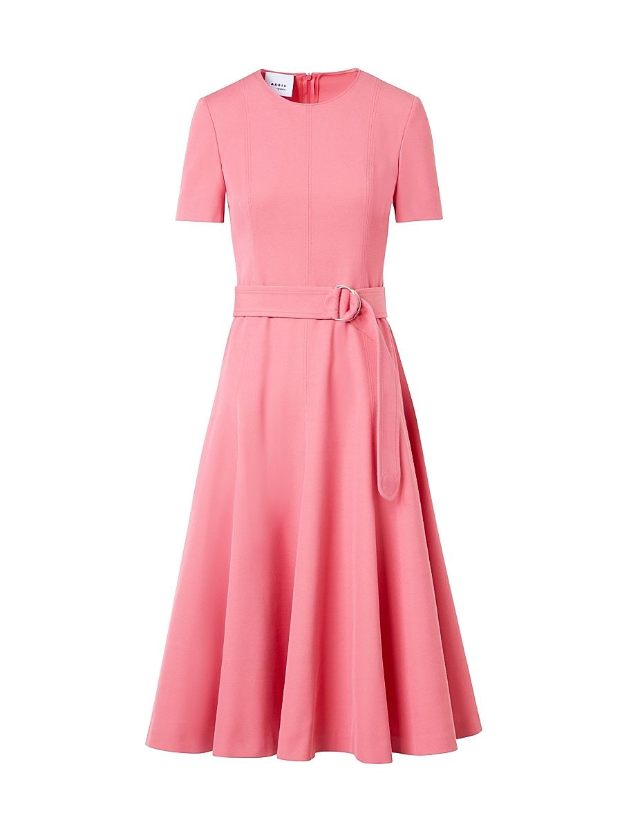 Women's Cotton-Wool Tricotine Belted Midi-Dress - Blush - Size 16