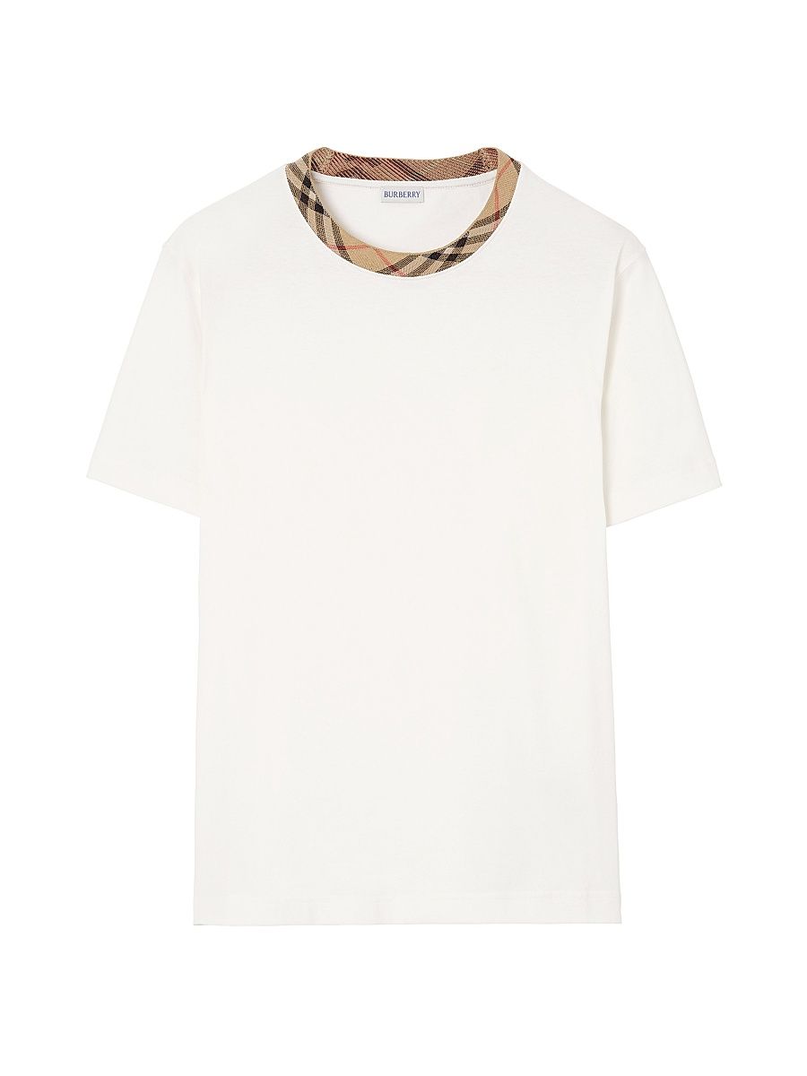 Men's Ryan Signature Check-Trim Cotton T-Shirt - Chalk - Size XXL