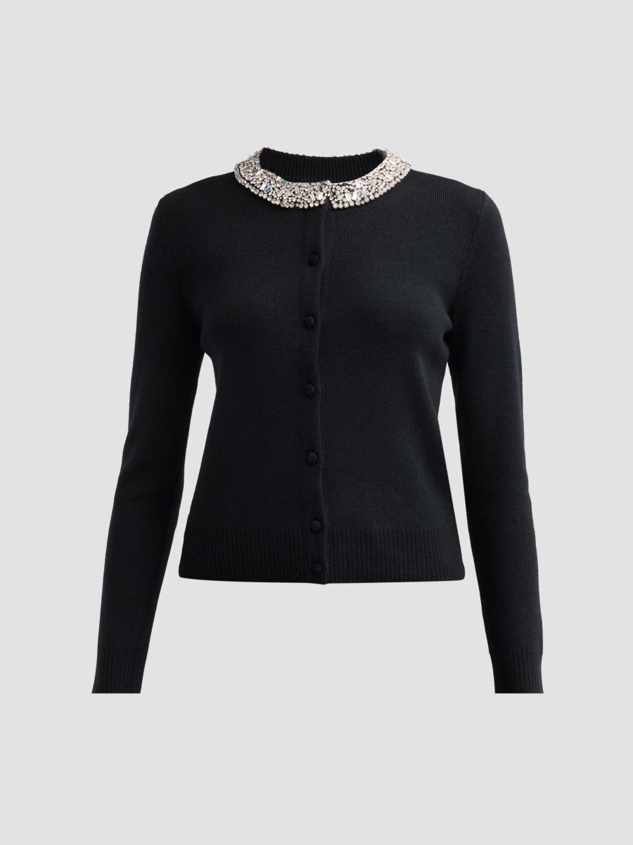 Veronica Beard Women's Daro Embellished-Collar Wool Cardigan - Black - Size XL