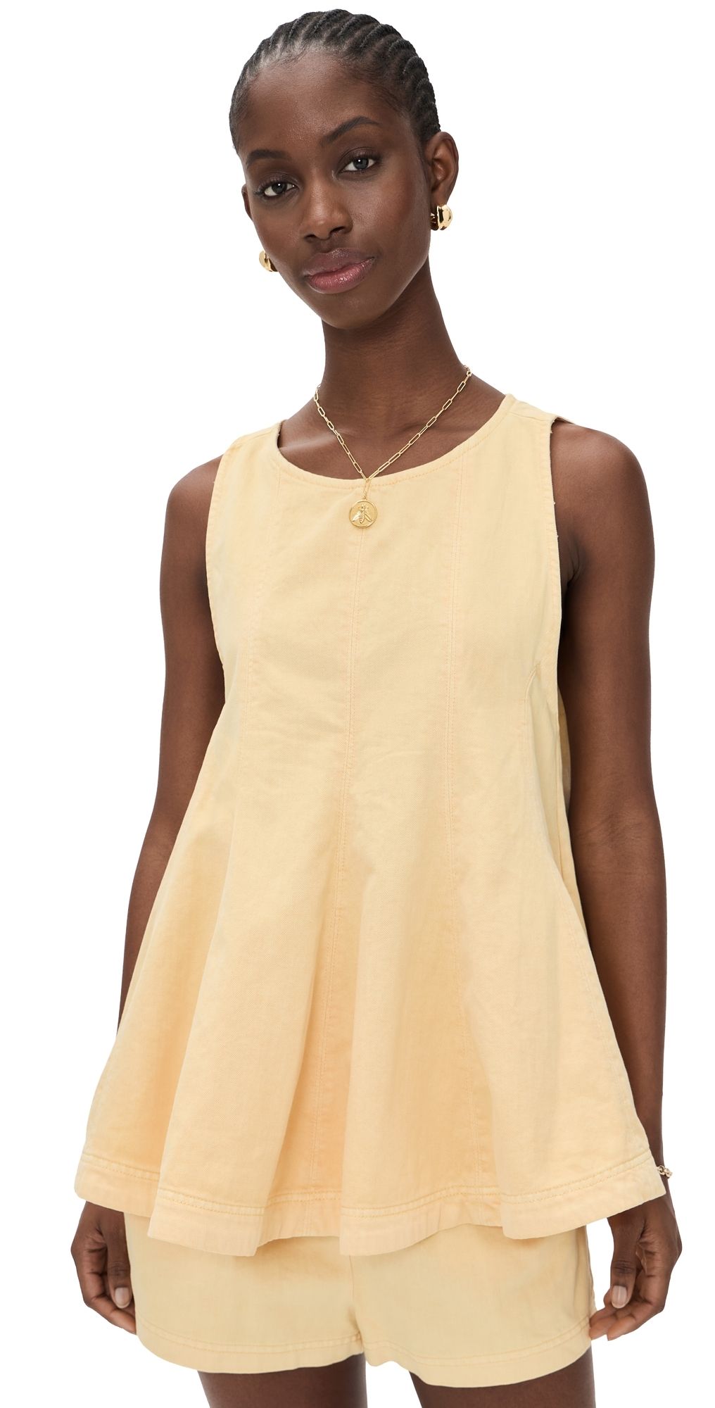 Free People Cassius Denim Matching Set Apricot Gelato XL