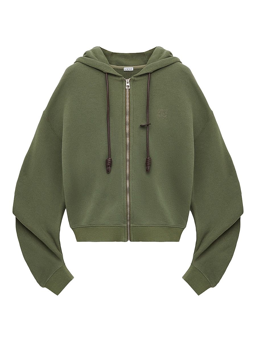 Women's Flamenco Cotton-Blend Zip-Front Hoodie - Khaki Green - Size Large