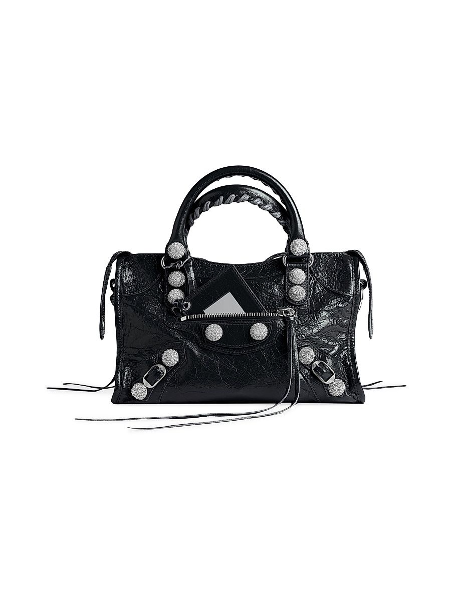 Balenciaga Women's Le City Small Giant Studs Top Handle Bag with Rhinestones - Black